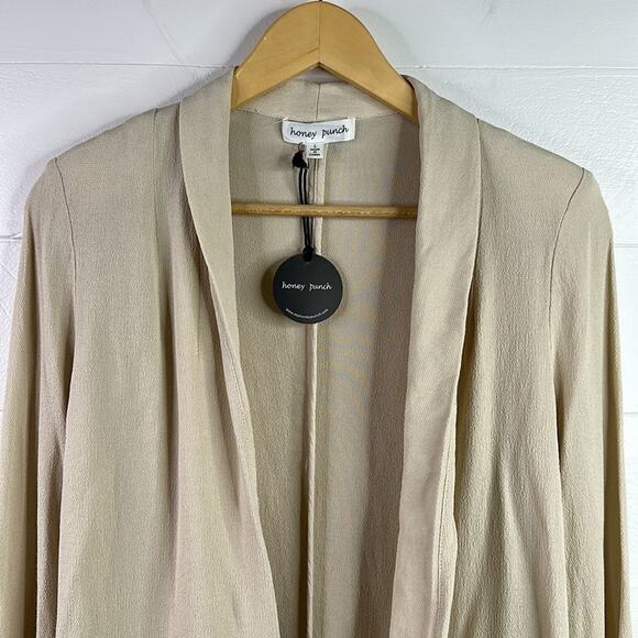 HONEY PUNCH Tan Cream Open Front Long Sleeve Cardigan Jacket Top Size Large - Picture 5 of 11